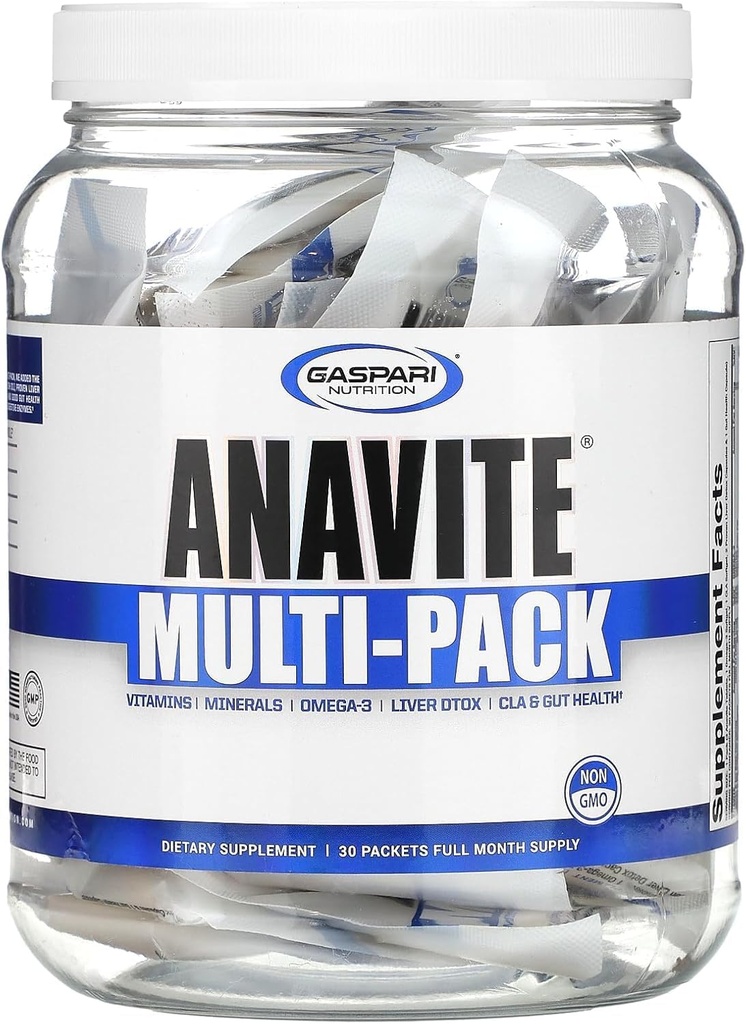 Gaspari Nutrition Anavite, Full Spectrum Multi-Vitamin Packs, Anavite Multivitamins, CLA, Omega 3s, Proven Gut och Proven Liver Detox, Allt i 1 (30 portioner, 5 i 1 Multivitamin Pack)