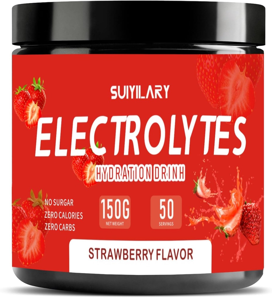 Elektrolyyttejä Powder No Sugar No Carbs, Keto Daily Electrolyte Drink Mix, Kalium ja suola Hydraation Powder Electrolytes Zero Calorie Sugar Free Electrolyte Powder, Mansikka 50 tarjoilua