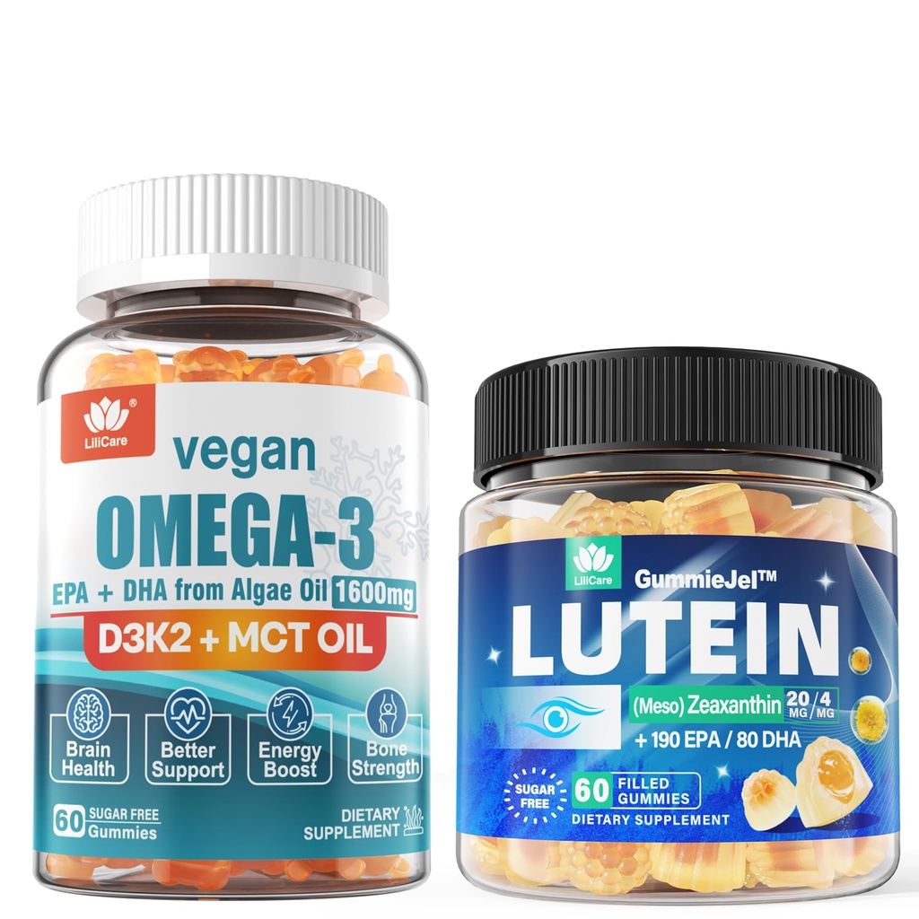 Sokeriton lutein 20 mg 40 mg & Vegan Omega3 Gummies 1280mg