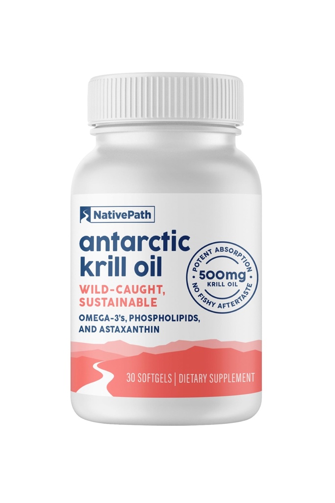 NativePath Wild-Caught Antarktis Krill Oil 500mg - Premium Astaksantiini 200 mcg Fospholipid-Bound Omega-3 EPA DHA - Pure Formula GMP Certified Kolmas osapuoli testattu - 30 Softgels
