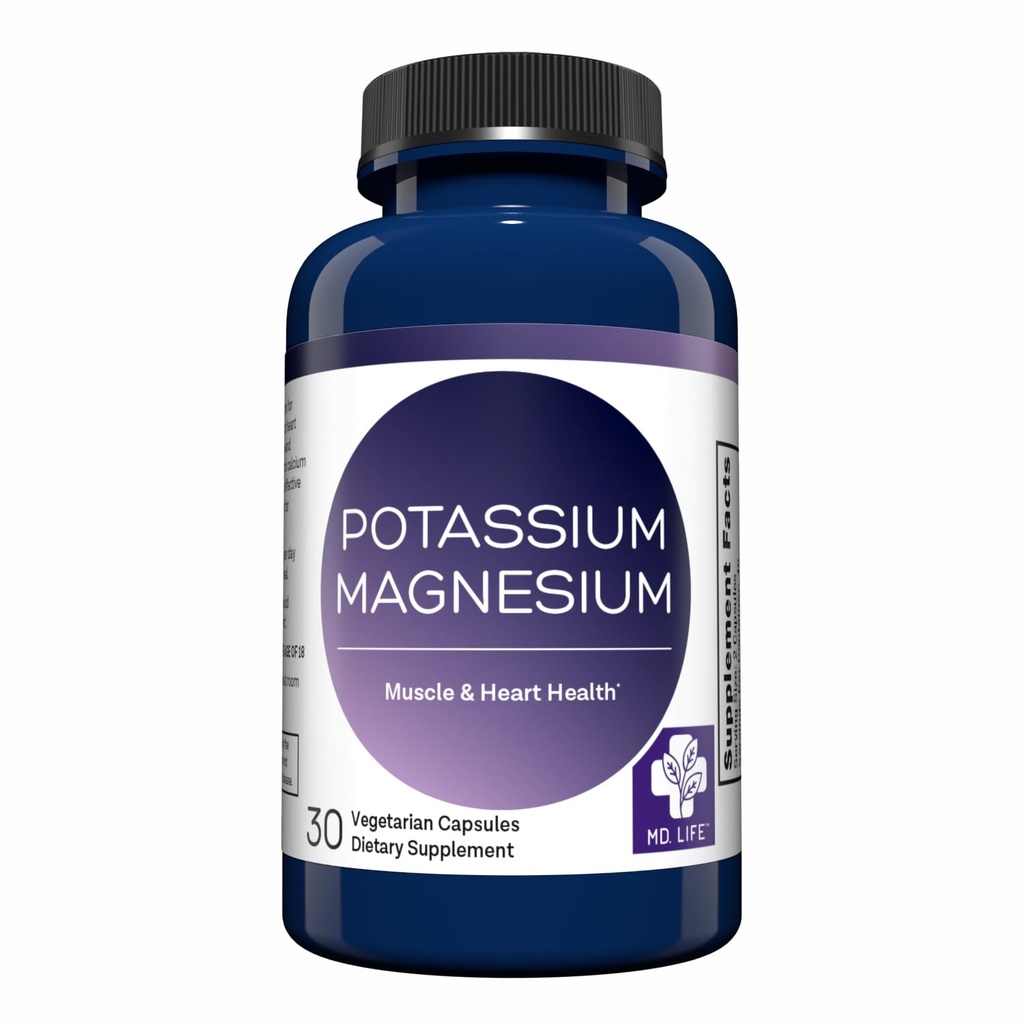 MD. Life Kalium Magnesium Supplement - 120 kapselia - Magnesium Kalium Supplement - Korkea Imeytyminen Complex - Tuki Verisuonisto terveys & jalkakramp