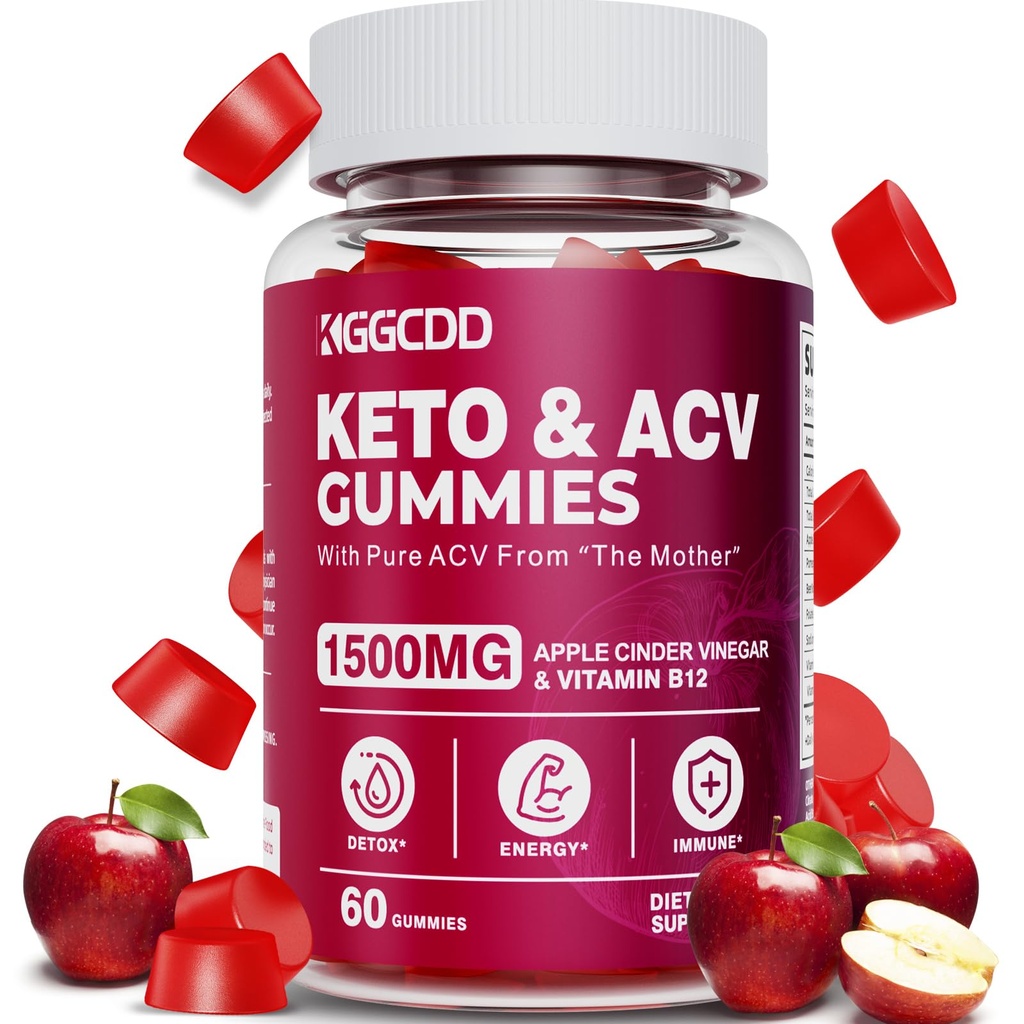 Keto ACV Gummies Avancerad viktminskning, Keto Gummy Supplement för kvinnor och män, med 1500MG Apple Cider Vinegar & Vitamin B12, Vegan & Non-GMO, Detox & Cleanse, Low-Carb, 60 Count