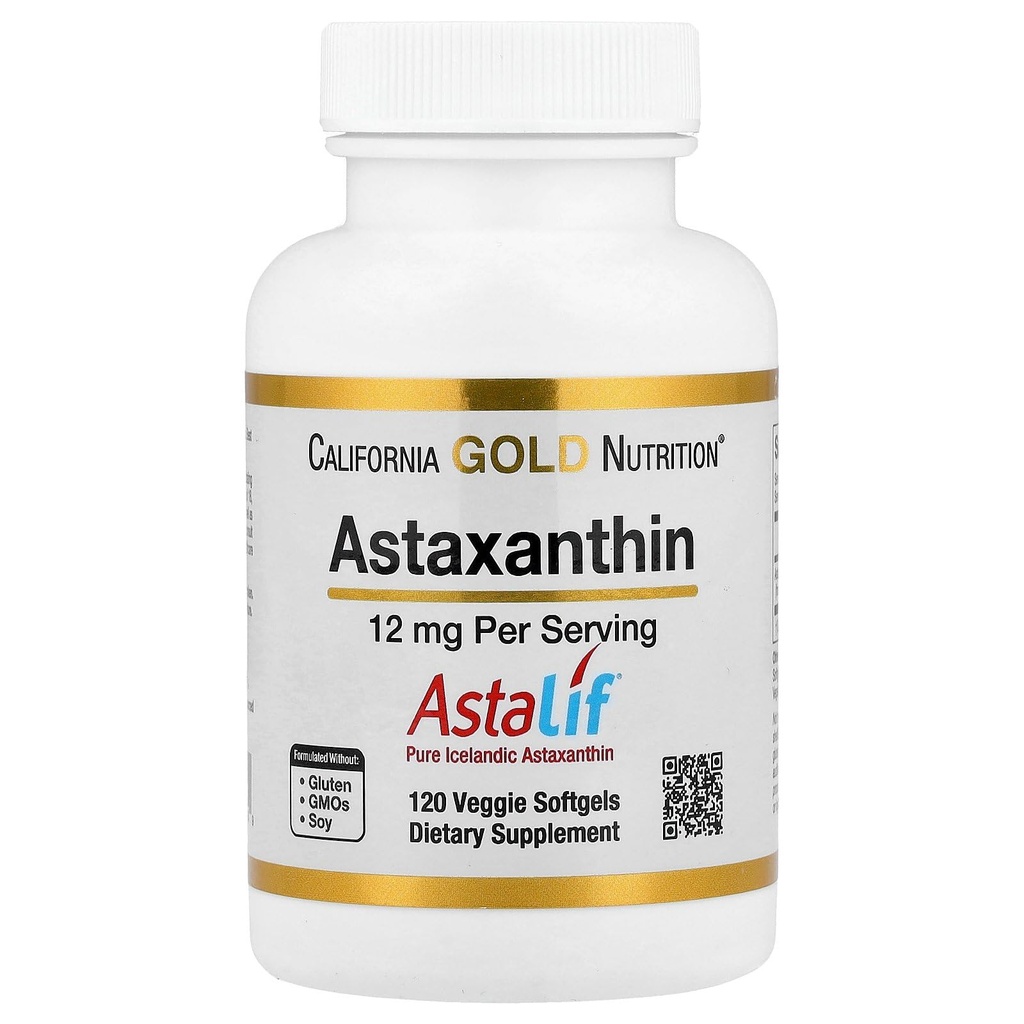 Kalifornia Gold Nutrition Astaksantiini, antioksidantti Carotenoid, AstaLif Pure Iceland Biologisesti aktiivinen 99% Isomer, 12 mg, 120 Veggie Softgels