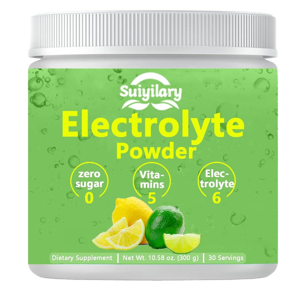 Elektrolyyttejä Ei sokeria, Elektrolyyttijuoma Mix, 5 vitamiinia & 6 Elektrolyyttejä, Keto ystävällistä, kaliumia ja suolaa, sokeriton nesteytysjauhe, sitruunanmaku 300g