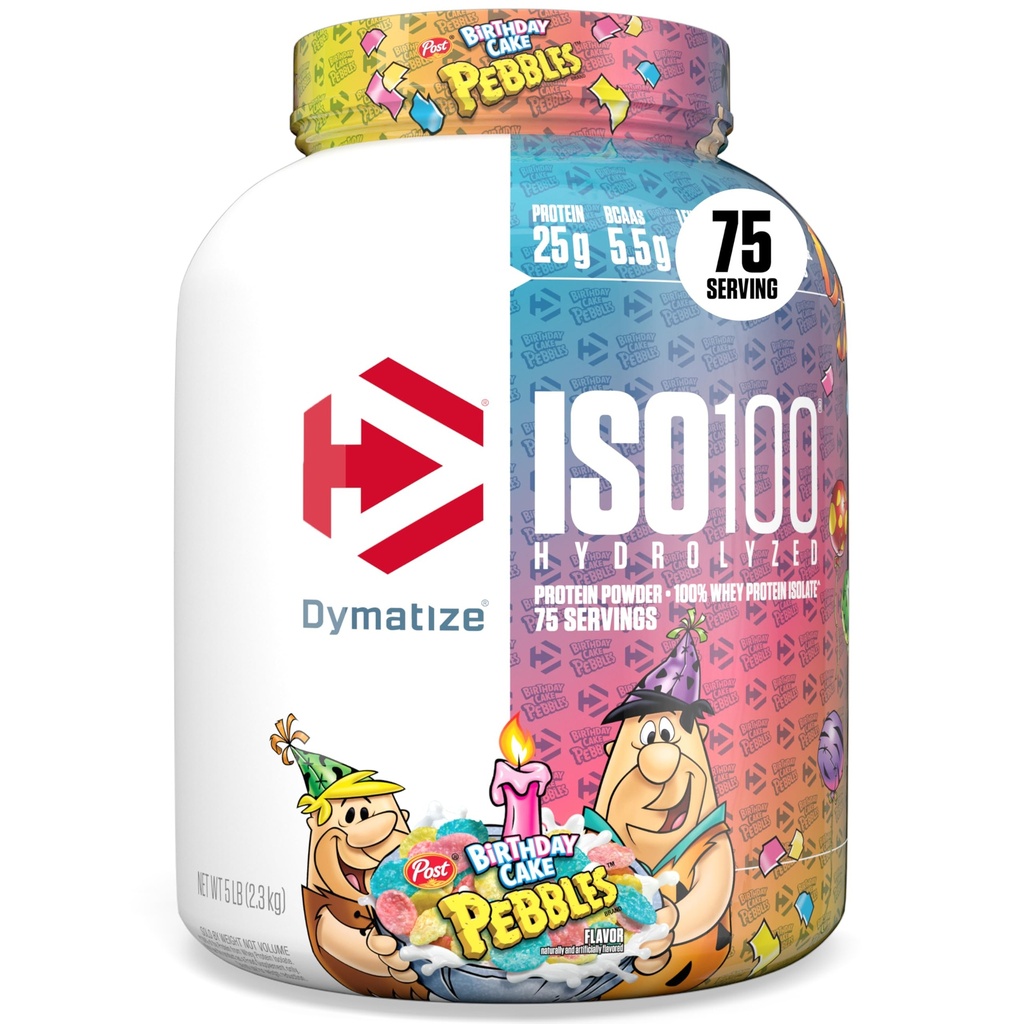 Dymatize ISO100 Whey Protein Powder Isolate, Syntymäpäiväkakku, 25 g proteiinia, 5 punta, 5.5 g BCAAs, Alle 120 Cal., Gluteeniton, 1g rasvaa, 1g sokeria, 2g Carb (75 tarjoilua)