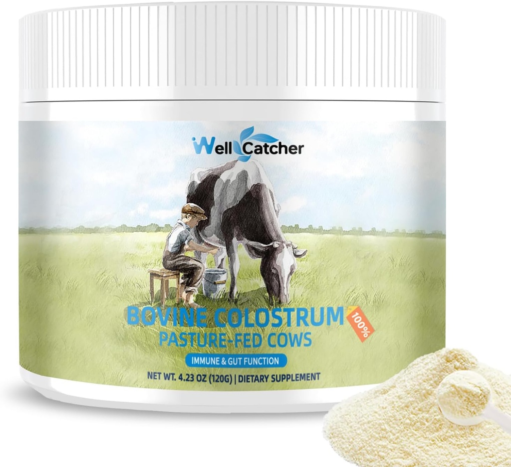 Ruoho Fed naudan Colostrum Powder for Humans - Natural High IgG Colostrum täydentää lapsille Aikuiset kanssa immuuni Gut hiusten ihotuki Helppo sekoittaa 60 tarjoilua