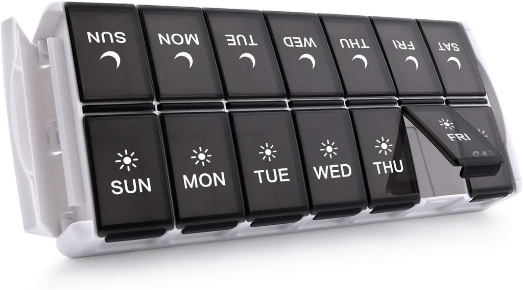OttiMag Weekly Pill Organizer 2 Kertaa päivässä, Easy Fill Medicine Pill Organizer AM PM pilleri tapauksessa, suuri kapasiteetti 7 päivän pillerilaatikko pillereitä / Vitamin / Fish Oil / Supplements (Patentti rekisteröity)