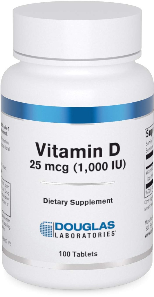 Douglas Laboratories D-vitamiini 25 mikrog (1 000 IU) - D3- vitamiini - Immunosupport, Bone Health & Hampaiden terveys* - D-vitamiini kolekalsiferoli - 100 tablettia