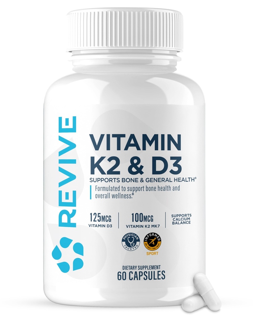 REVIVE MD-vitamiini D3 & K2 - tukee luun terveys & lihasvoimaa - K2 & D3 vitamiini täydentää naisten & miesten terveys & aivotoiminta