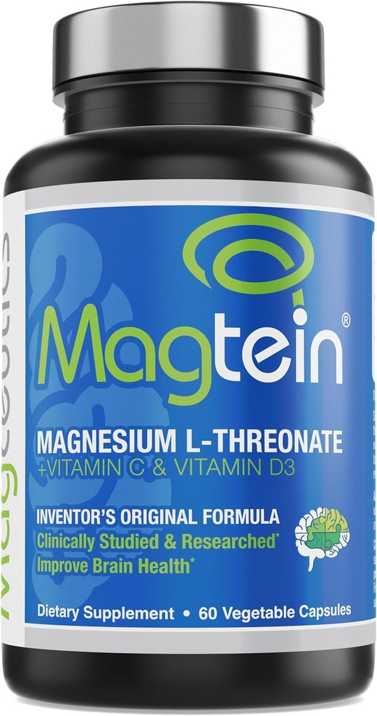 Magteiini - Magnesium L-treonaatti täydentää, muisti, keskittyä, uni & aivojen terveyden Formula miehille & naisille, kognitiivinen tuki aikuisille, kliinisesti tutkittu - 60 Veg kapselia