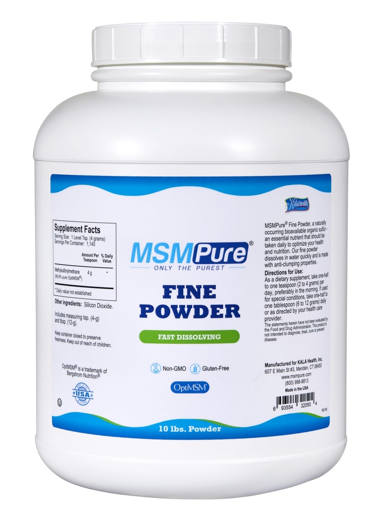 KALA HEALTH MSMPure Fast Dissolving Fine MSM Powder Crystals - USA-Made MSM för Joint Health, Skin Appearance och Hair & Nail Support - 10 lb, Organic Sulfur