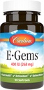 Carlson- E- Gems, 400 IU (268 mg), Heart Health & Optimal Wellness, antioksidantti, 90 pehmeää geeliä