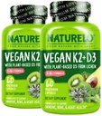 NATURALO-vitamiini D3 K2 - Vegan K2+D3 kasvipohjainen D3 Lichen - Natural D3 Supplement for Immunomy System, Bone Support, Heart Health - Koko ruoka - ei-GMO - Gluteeniton, 60 kapselia (pakkaus 2)