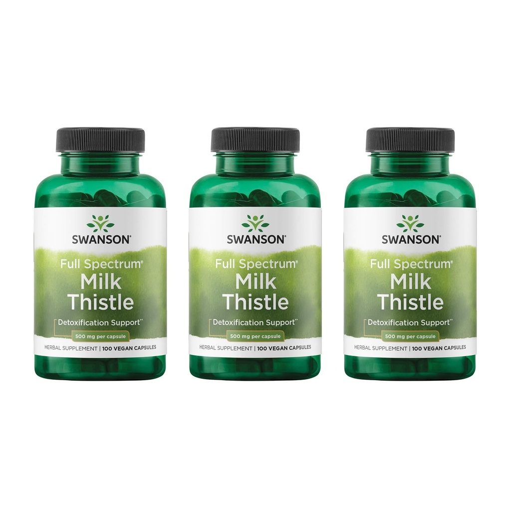 Swanson Milk Thistle - Herbal Liver Support Supplement - Natural Formula auttaa säilyttämään kaiken terveyden ja hyvinvoinnin - (100 kapselia, 500 mg Each) 3 pakkaus