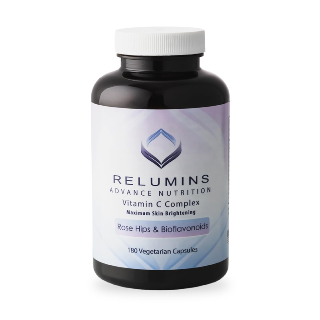 Relumins Advanced Vitamin C Supplement med Rose HIPS - 1000mg C-vitamin, Immune Support & Collagen Production, tillverkad i USA - 180 kapslar (90-dagars leverans)