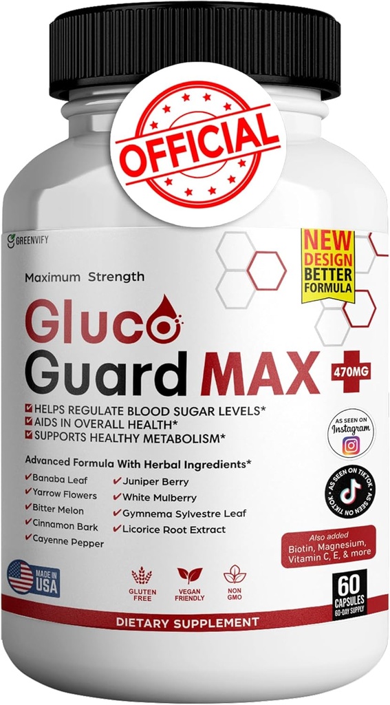 Gluco Guard Max Daily Wellness Support Supplement med vitaminer, mineraler och örter - Chromium, Magnesium, Banaba, Bitter Melon och Zink - Non-GMO, Glutenfri - 60 kapslar