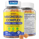 Magnesium Complex Gummies 400 mg, Magneisum Glycinate Citrate Malate + Turmeric, GABA, B6 B12, Kava Kava, L-Theanine for Sleep, Rauhoitu, Rentoutuminen, Energia, Magnesium Gummies for Women, Vegan, 2 Pack