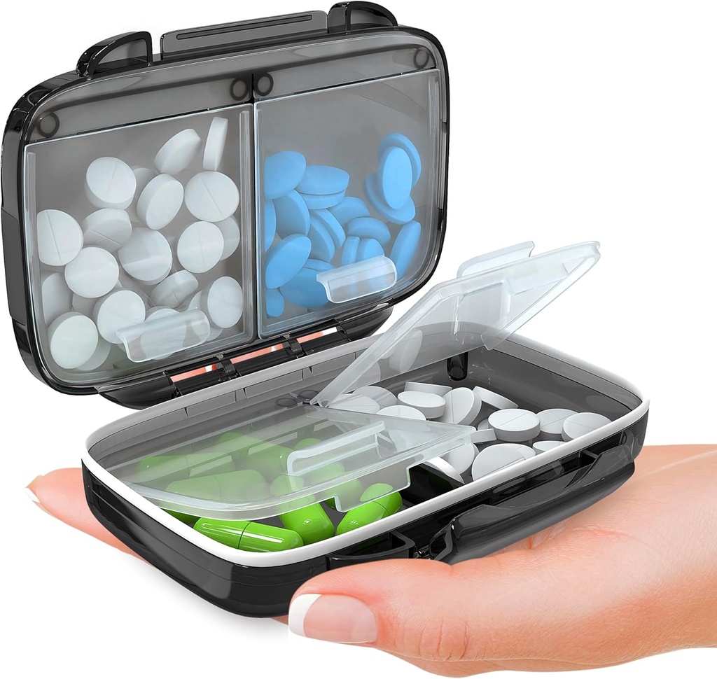 BEXEEN Small Pill Box för Purse Mini Pill Case - Medicine Pill Organizer Travel - Portable Pill Container Compact Pill Holder Moisture Proof Pocket Vitamin Organizer 4 Compartment Medication Kit