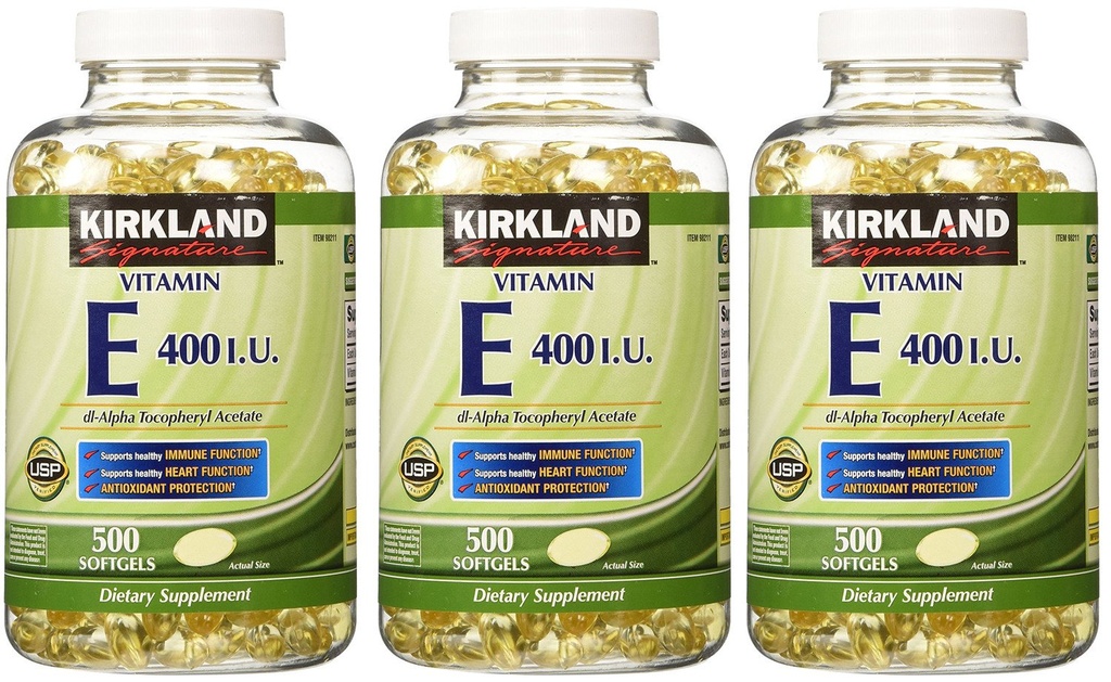 Kirklandin allekirjoitus, E-vitamiini 400 IU 500 Softgels fvKDn (pakkaus 3)