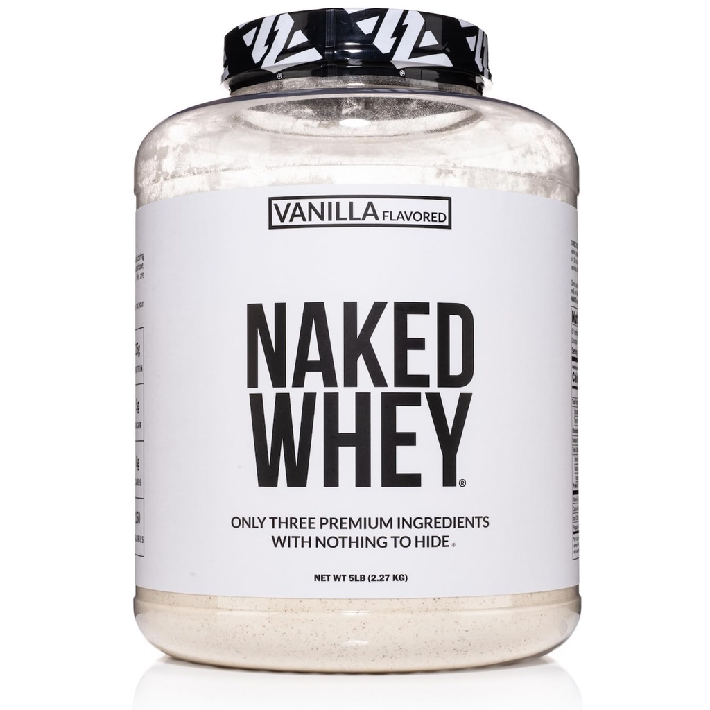 NAKED Vanilla Whey Protein Powder - All Natural Grass Fed Whey Protein Powder, Vanilla Flavor, Organic Coconut Sugar, 5Lb Bulk, GMO-Free, Soy Free, Gluten Free - 61 portioner