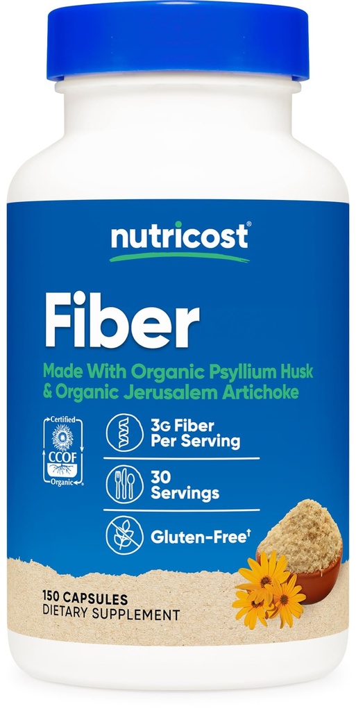 Nutricost Kuitukapselit, joissa prebioottikuitua 150 kapselia - CCOF Certified Supplement, valmistettu Organic Psyllium Husk & Organic Jerusalem Artisoke, Gluteeniton, 3 G per tarjoilu