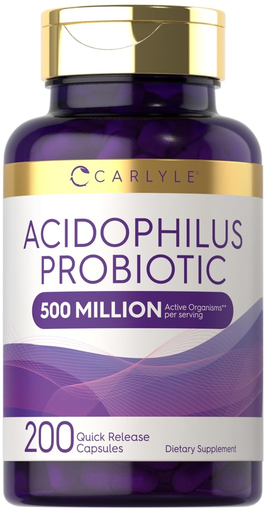 Carlyle Acidophilus Probiotic Capsules för kvinnor och män | 500 miljoner CFU | 200 piller | Lactobacillus Supplement | Non-GMO och Gluten Free