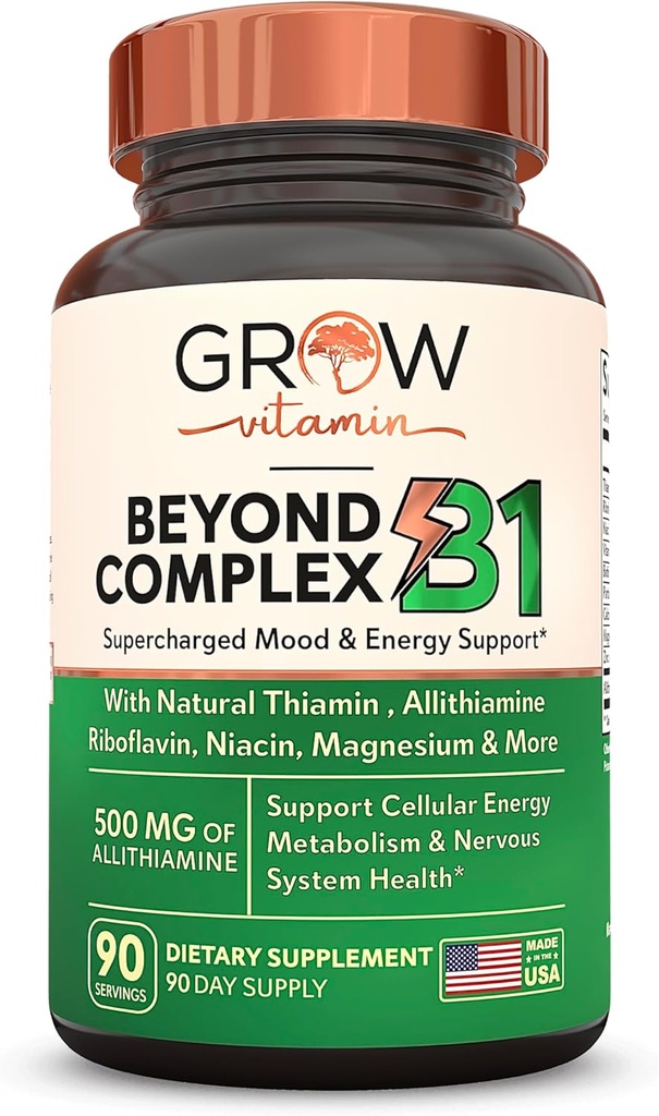 odla vitamin Beyond B1 Complex - Allithiamine Natural Vitamin B1 Supplement med viktiga B-Vitaminer, Thiamin, Niacin, Biotin, Magnesium & More - Stöder energi, humör och nervsystem - 90 kapslar
