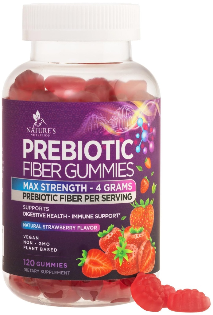 Kuitu Gummies aikuisille, Päivittäinen 4g Gummy Fiber Supplement, Prebiootti Gummy Ruoansulatus - Kasvi perustuu liukas kuitu Chews, Prebiootit tukee Säännöllisyys ja digestiota ei-GMO - 120 Gummies