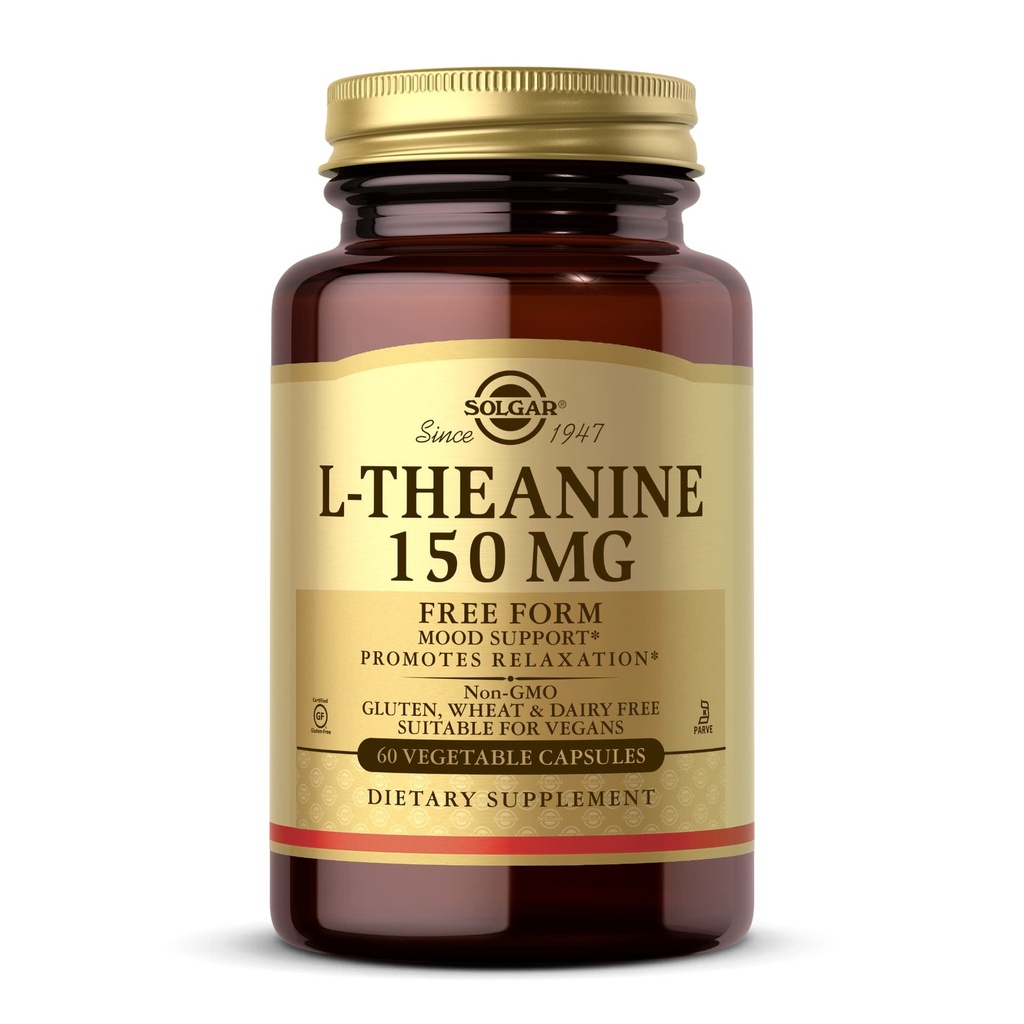 Solgar L-Theanine 150 mg - 60 Vihanneskapselia - Edistää rentoutumista - Ei-GMO, Vegan, Kosher & Gluteeniton - 60 tarjoilua