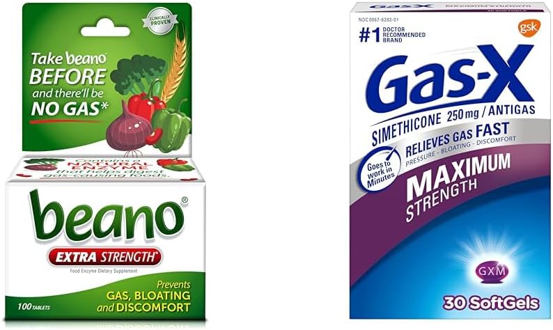 Beano Ultra 800 Count ja Gas- X Maksimi vahvuus 250 mg Simetikoni 30 Count Gas Relief