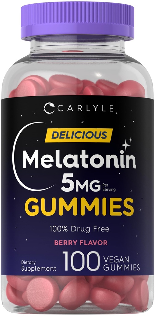 Carlyle Melatoniini 5 mg Gummies 100 Count Berry Flavor 100% Drug Free ...