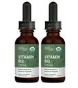 USDA Organic Vitamin B12 2000mcg Sublingual Liquid Supplement (2-Pack) - Vegan Methylcobalamin Drops för naturlig energi, underhåll Metabolism och Immune System Support - 1 Fl Oz