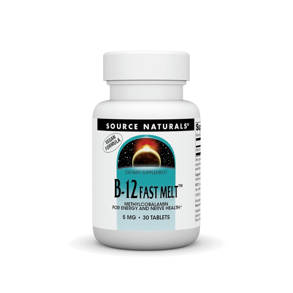 Lähde Naturals B-12-vitamiini, tukee energian tuotantoa* 5 mg - 30 nopeasti sulaa Vegan Formula