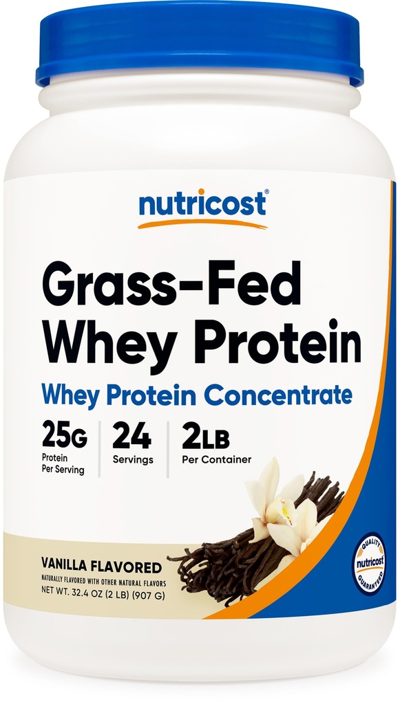 Nutricost Grass-Fed Whey Protein Concentrate (Vanilla) 2LBS - Denaturoimaton, GMO:ton, Gluteeniton