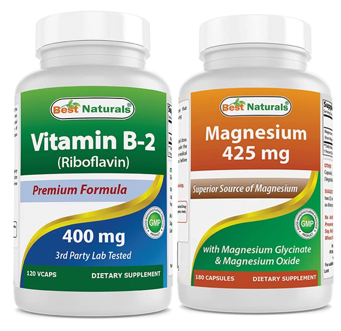 Best Naturals B2-vitamiini (Riboflaviini) 400 mg & Magnesium Glycinate 425 mg
