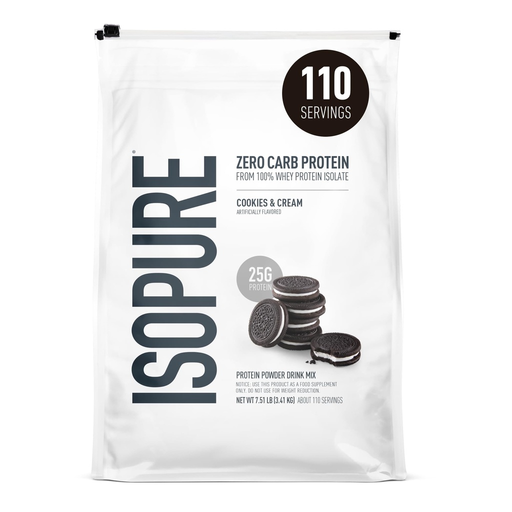 Isopure Zero Carb 100% Pure Whey Isolate Protein Powder, Laktoositon, Gluteeniton, Vitamiinit, Evästeet & Cream, 25g Protein Per Serving, 7,5 Lbs, 110 Tarjoilut (Pakkaus toukokuussa Vary)