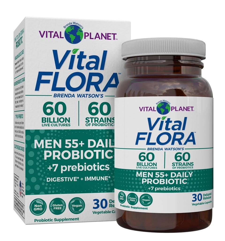 Vital Planet - Vital Flora Miehet 55+ Daily Probiootti, 60 miljardia PMY, 60 Diverse kanta, 7 Organic Prebiootit, Immuuni tuki, Gas Relief, Colon ja digestiivinen terveys Probiootit Men 30 kapselia
