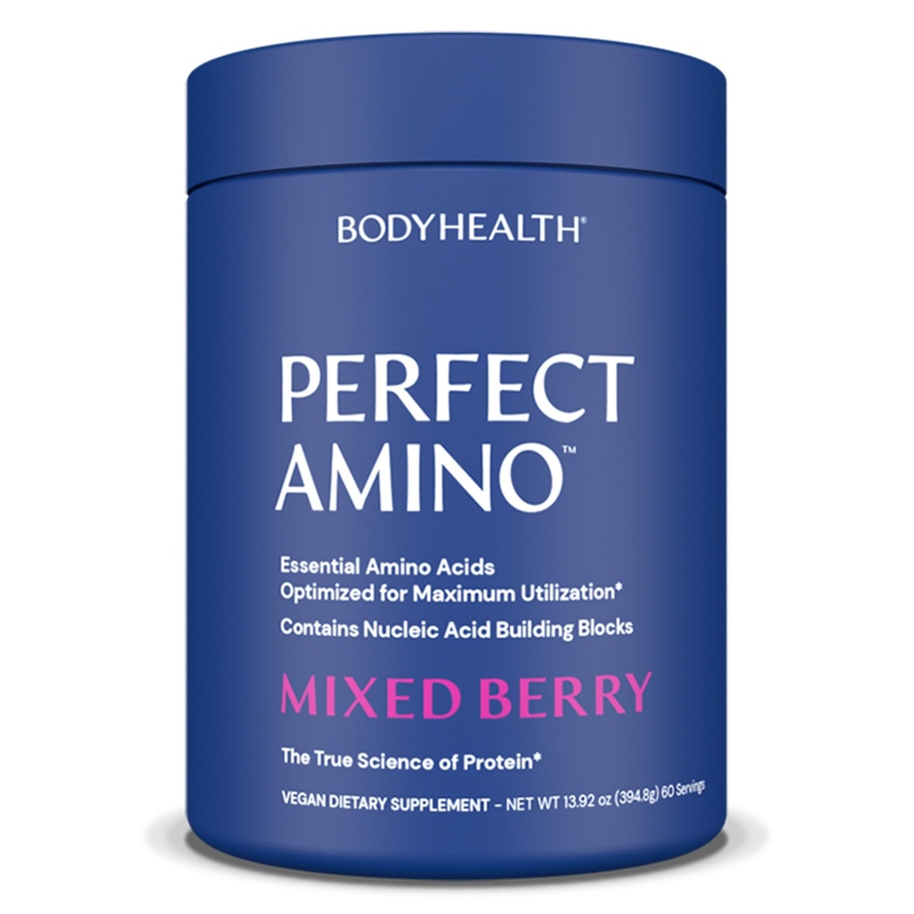 BodyHealth PerfectAmino Powder - BCAA ja EAA Powder for Pre and Post Treout - Aminohappo Energy Drink miesten ja naisten tukea Lean Lihas ja Recovery - Mixed Berry - 60 Tarjoilut