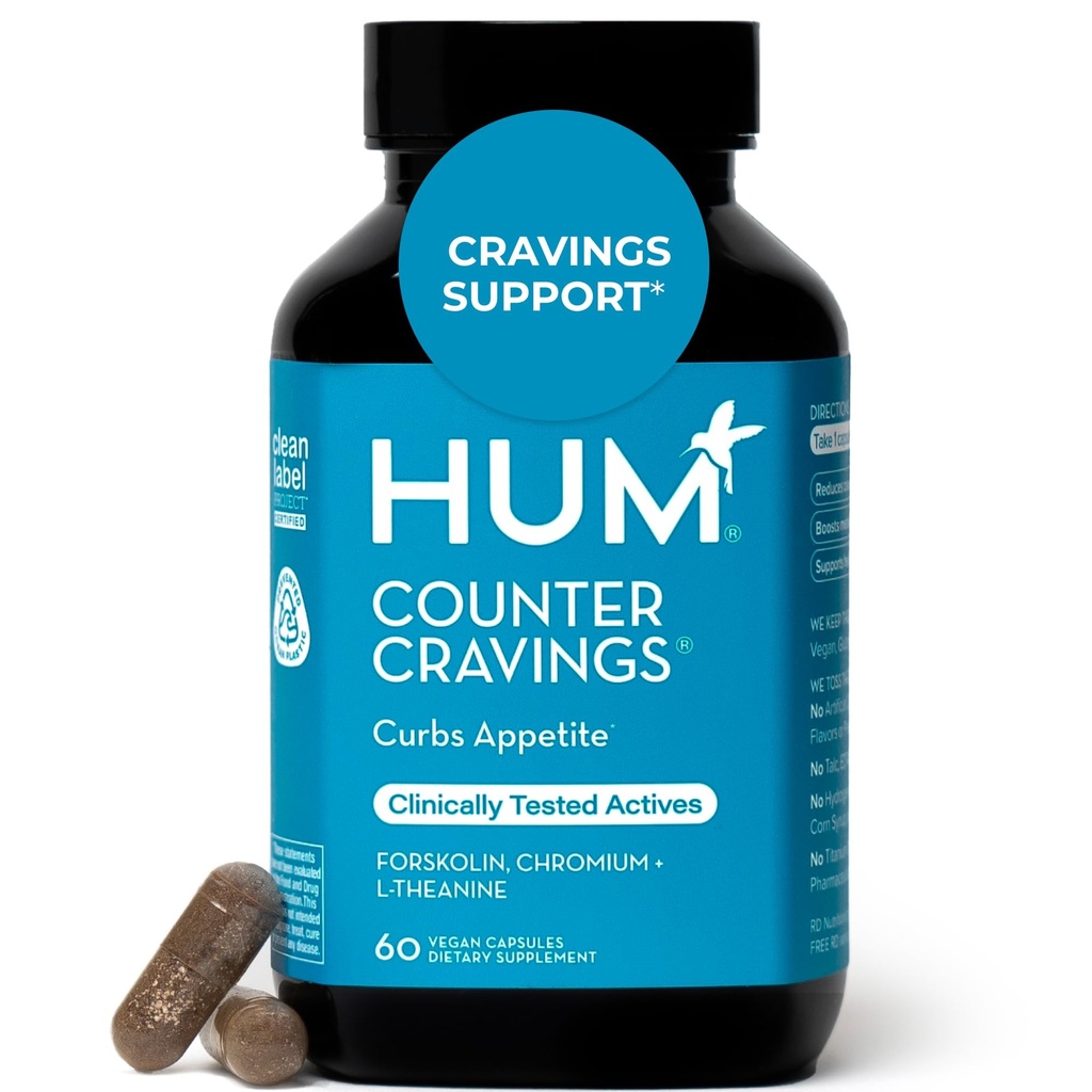 HUM Counter Cravings Kromi Lisäravinteet L Theanine, Seaweed Extract & Forskolin auttaa tukemaan ruokahalua, Cravings, ja Rutiinit, Gluteeniton, Kofeiiniton Formula, 60 Vegaanikapselit