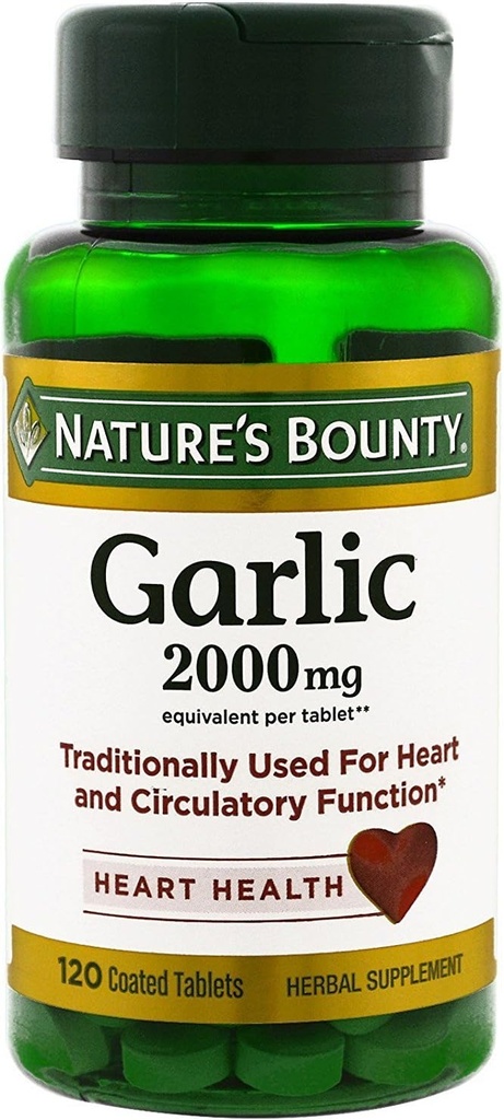 Naturens Bounty Garlic, 2000mg, 120 belagda tabletter (Pack of 2), 2 flaskor var och en av 120 tabletter