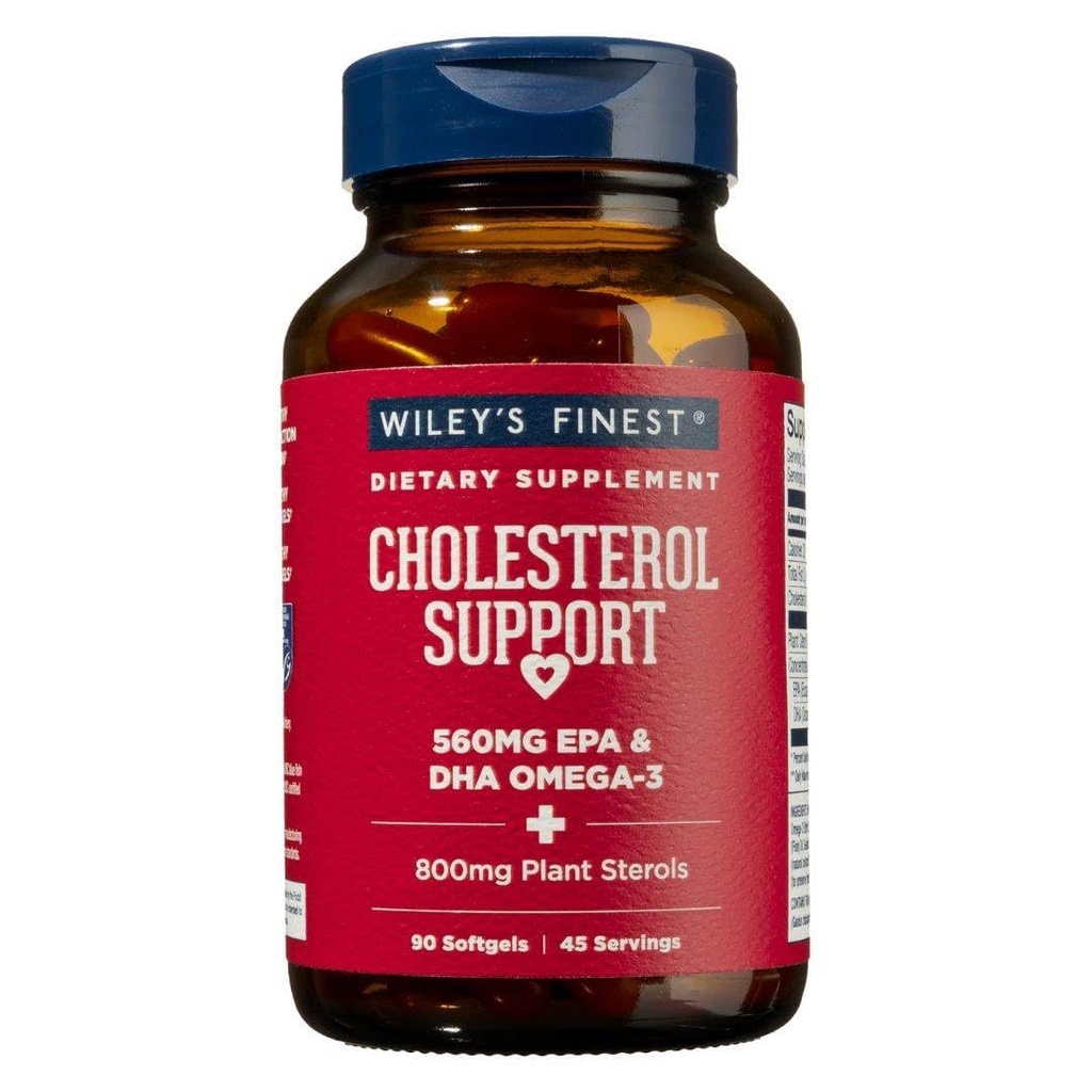 Wiley's Finest Wild Alaskan Fish Oil Cholesterol Support - Heart Health Supplement miesten ja naisten - 560mg Omega-3s - 90 Softgels (45 Tarjoilut)