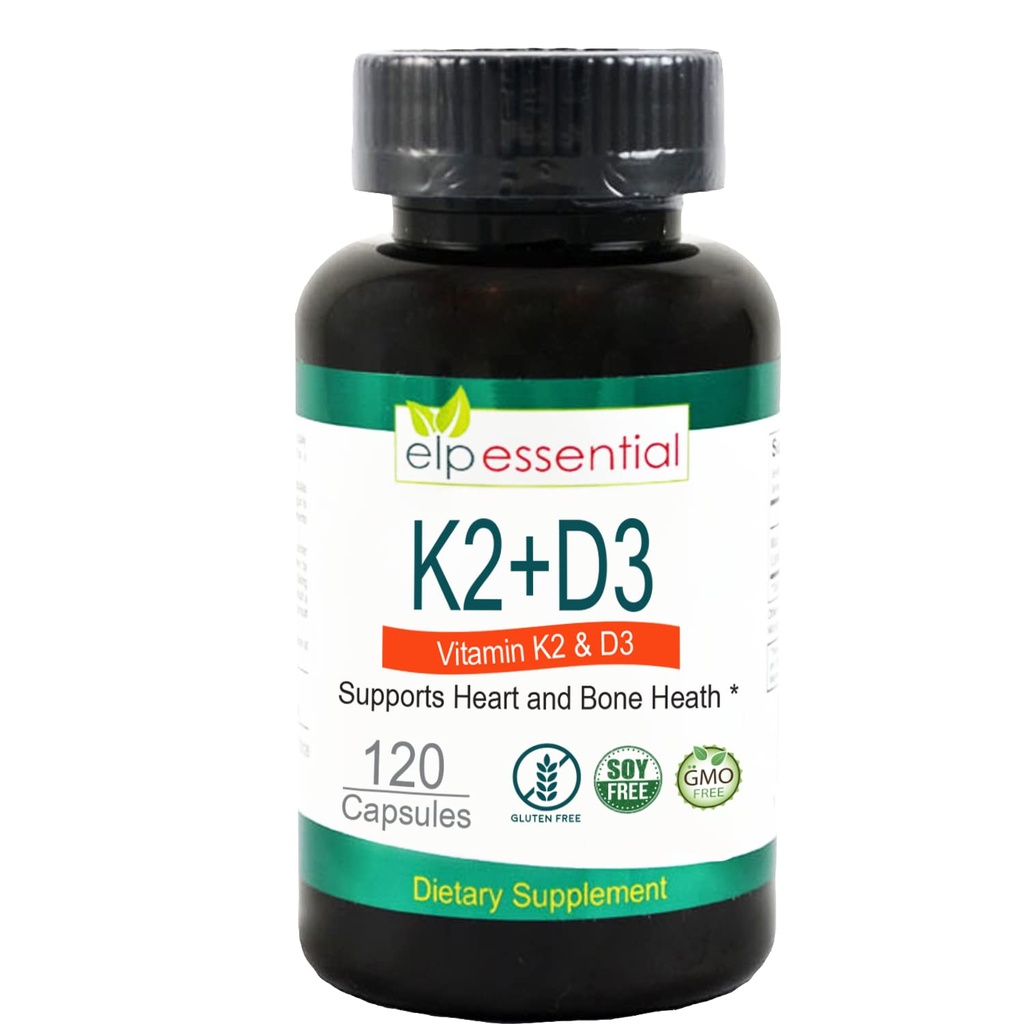 ELP ESSENTIAL Vitamin K2 med D3 Supplement Bone och Heart Health,Capsules K2 + D3 Vitaminer 120 kapslar