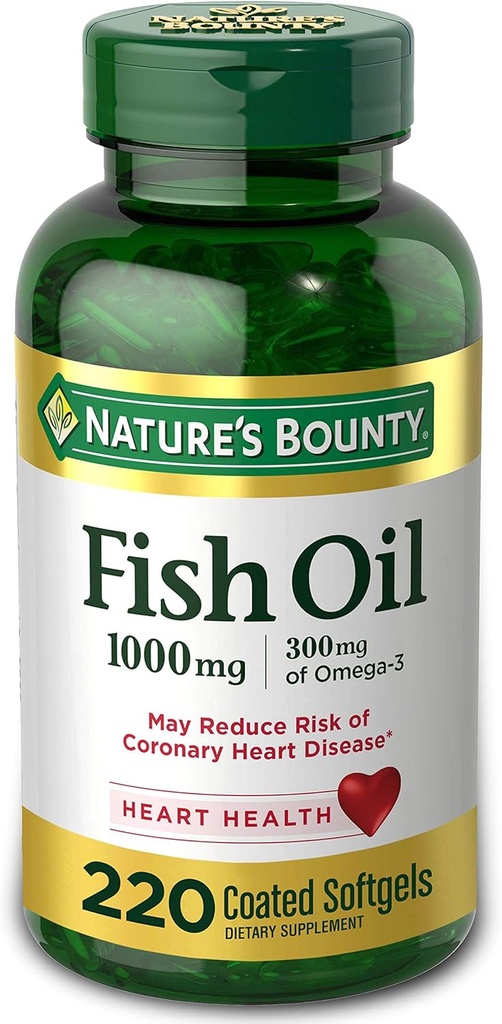 Nature's Bounty Fish Oil 1000 mg päällystetty Softgels, 220