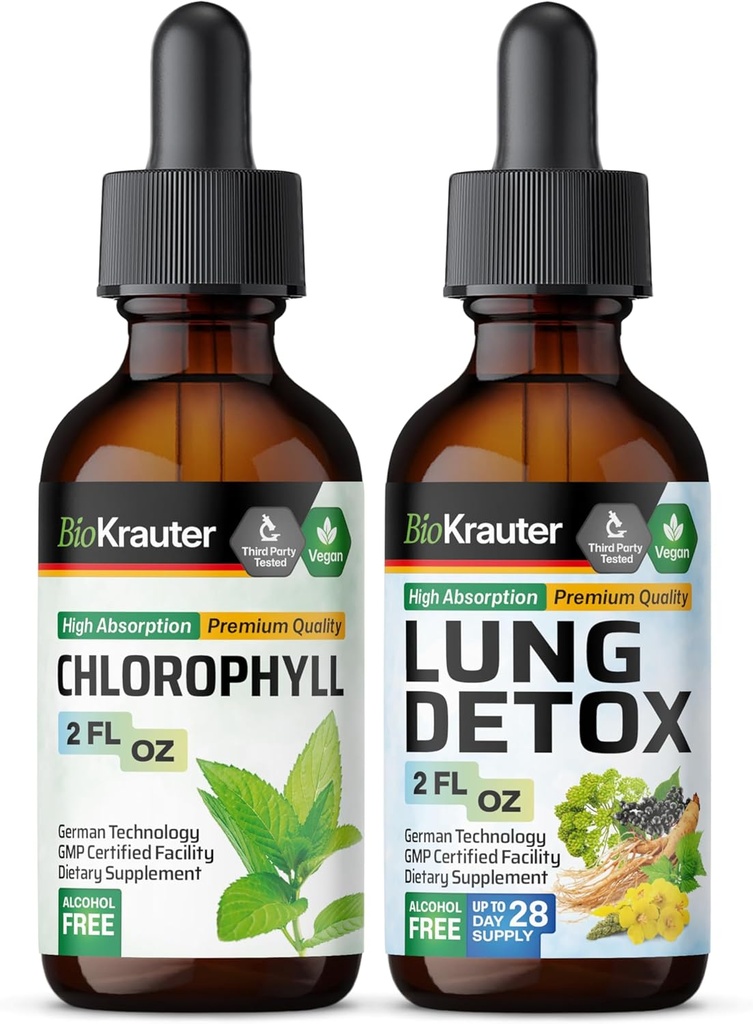 BIO KRAUTER Klorofylli Tincture 2 Fl. Oz. & Lung Detox Tincture 2 Fl. Oz.