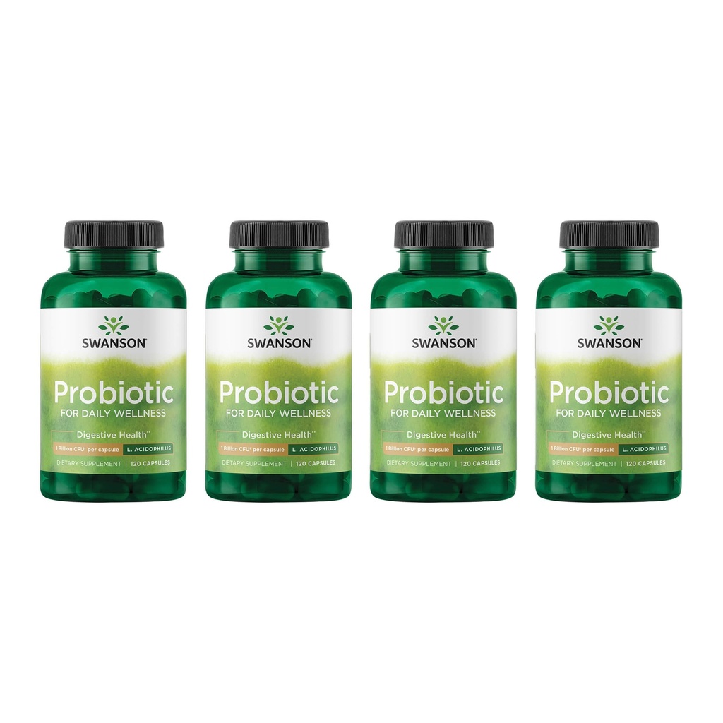 Swanson Probiootti - Dgestive Health Supplement w/ 1 miljardia PMY per kapseli - Natural Formula Support Bowel Säännöllisyys & Päivittäinen hyvinvointi - (120 kapselia) (4 pakkaus)