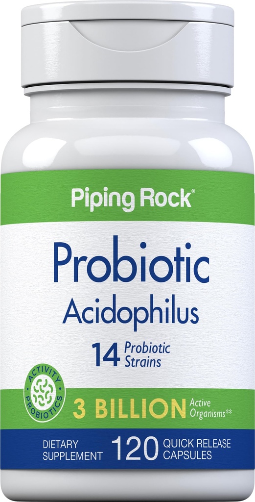 Piping Rock Probiootti Acidophilus kapselit naisille ja miehille 3 miljardia live kulttuurit ... 120 pillerit... 14 kantapään täydennysosa ...