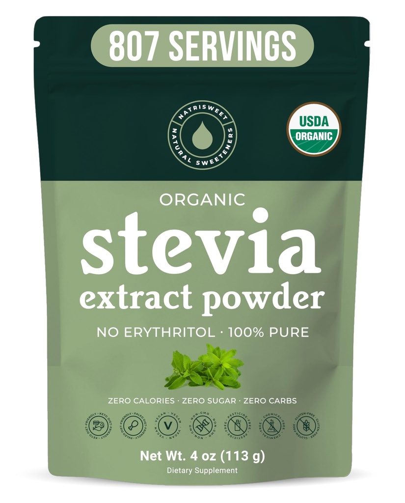 Luomu 100% Pure Stevia Powder, 4 oz, Satisfies Sweet Cravings, Lowers Blood Sugar Levels for Diabetics, Bulk Powdered Stevia Extract Sweetener for Better Paistaa ja juomia, 800+ Tarjoukset NatriSweet