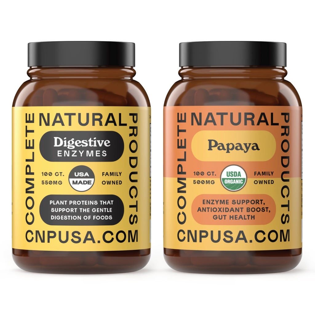 Complete Natural Products Organic Papaya Enzymes 100 kapselit & Dgestive Enzymes 100 kapselit Bundle