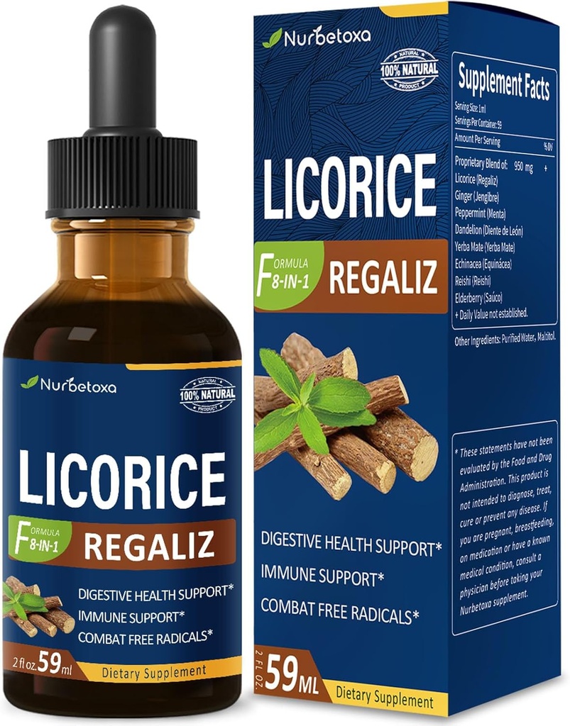 Lakritsi juuriuute Drops for Dgestive Health, Natural Herbal Bloating Relief ja Immuunituki Nestemäinen Tinkture täydentää kanssa Voikukka, Piparminttu, Inkivääri. extrato de Regaliz. 2oz