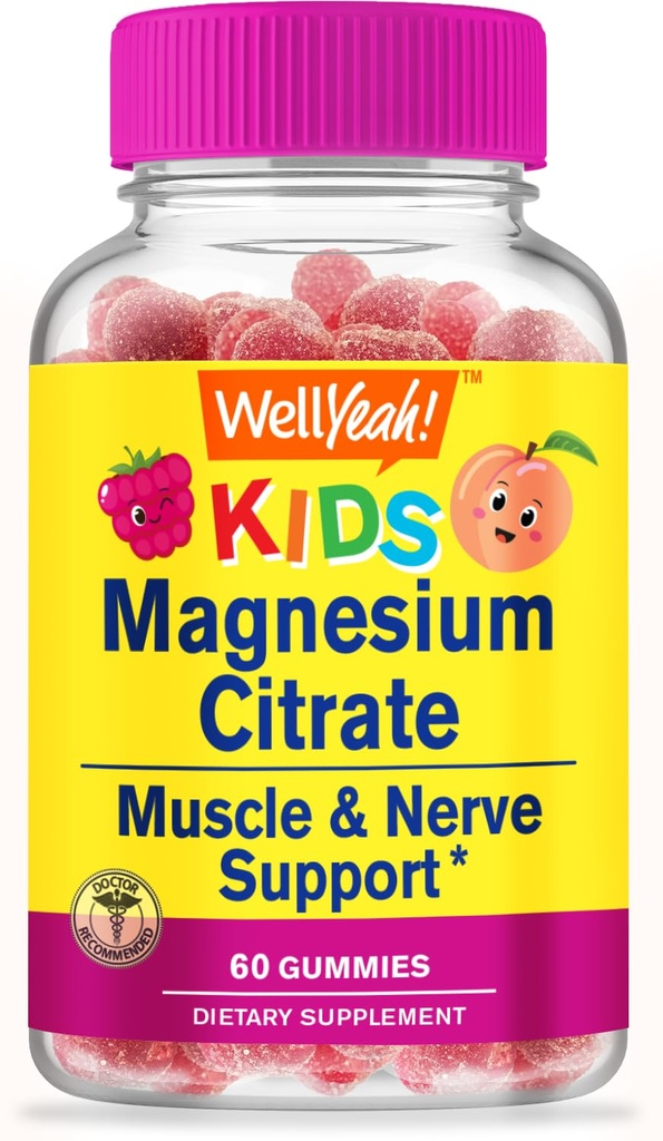 WellYeah Magnesium Citrate Gummies för barn - Chewable Stress Relief Supplement for Children - Natural Calm, Mood Support, Non-GMO, Gluten Free - Natural Sourced Flavors - 60 Gummies